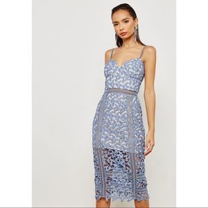 JUST ME Blue Crochet Lace Midi Dress with Split